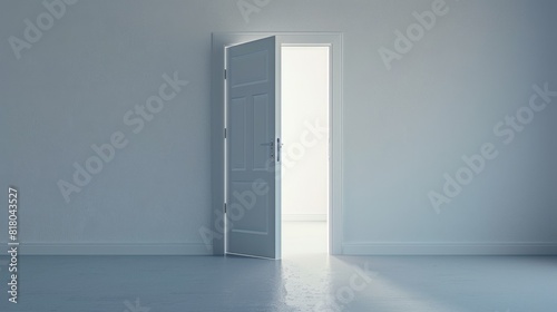 Bright light shining through open door in minimalist room at dawn