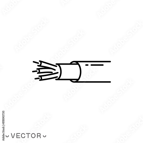 electric cable icon, optical fiber, communication connection, thin line symbol isolated on white background, editable stroke eps 10 vector illustration