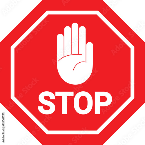 Red stop sign with hand vector