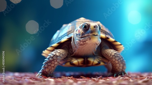 Turtle on green moss in the garden. 3d illustration. photo