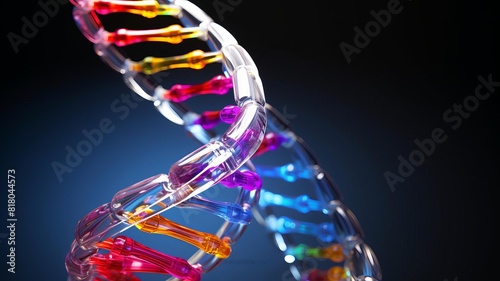 Generate a 3D model of a DNA double helix with colorcoded base pairs for adenine, thymine, cytosine, and guanine. photo