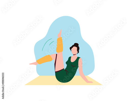 Young woman doing floor exercises using weights on both legs.sport and recreation illustration. Healty life in flat style design.