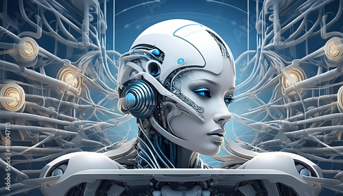 creatives are hardwired to augment their work with cyberpunk aesthetics on digital art concept, Generative AI. photo