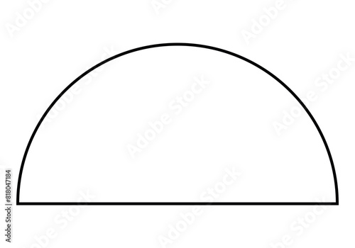 Lunette shape, black and white vector silhouette illustration of semicircle