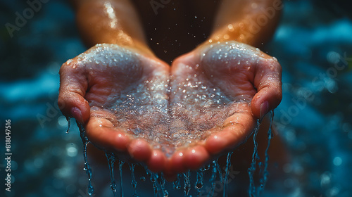 A hand is holding water in a shape of a heart