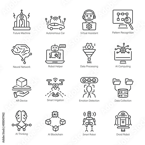 Bundle of Artificial Intelligence Linear Icons