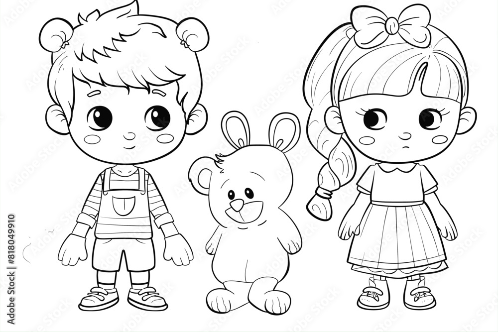 Coloring Pages with cute girls and boys Characters, Coloring book, happy children set. Coloring Pages with cute girls and boys Characters, Coloring book, happy children set.