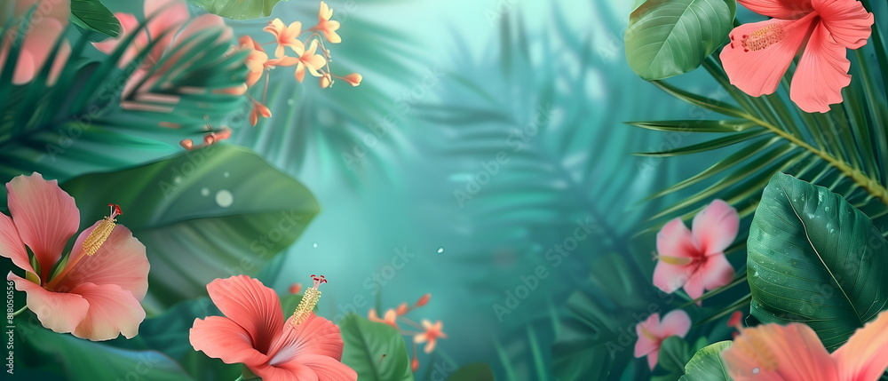 Text space banner frame flower Spring background. flower background for design. Colorful background with tropical plants Text space banner frame flower Spring background. flower background for design. Colorful background with tropical plants