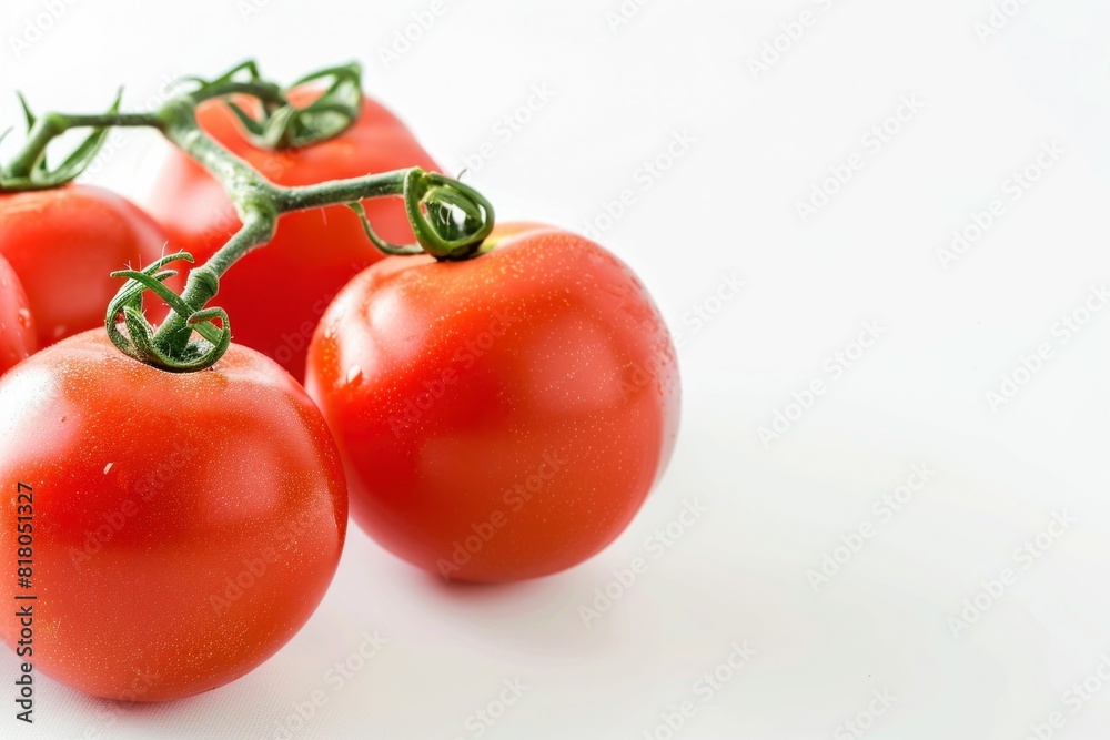 Ripe red tomatoes on white background with copy space for text in food and cooking concept Ripe red tomatoes on white background with copy space for text in food and cooking concept