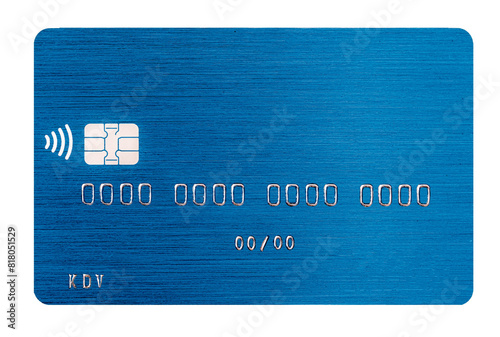 blue debit card closeup on transparent background photo