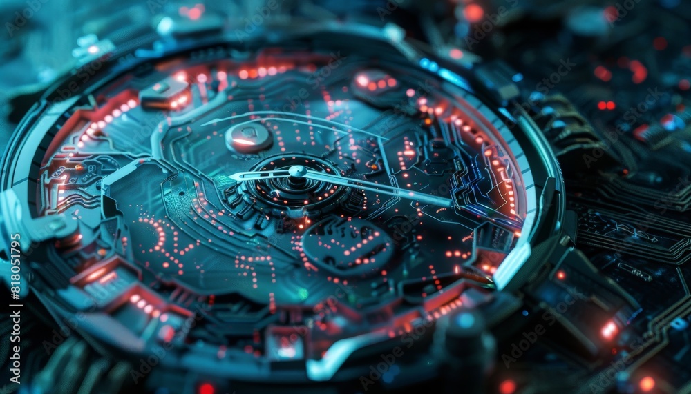 A digital clock face melting and morphing, revealing a hidden message within its circuitry A digital clock face melting and morphing, revealing a hidden message within its circuitry