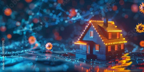 3D Design project of a house in the style of digital technologies, protected from viruses and bacteria around