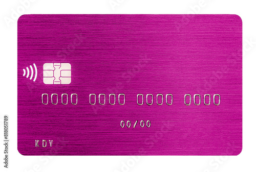 pink debit card closeup on transparent background