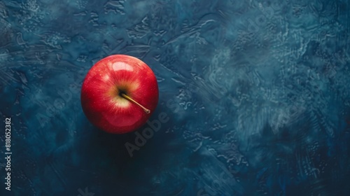 Red apple on dark blue background, commercial photography style 