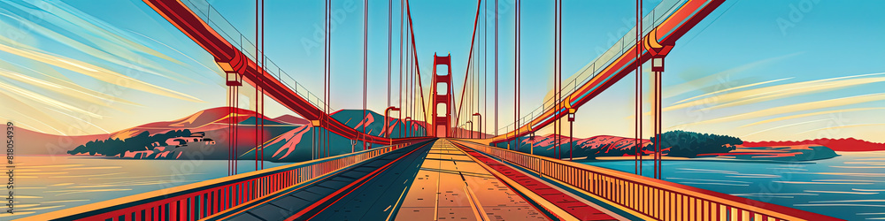 Obraz premium Iconic Crossing - Golden Gate Bridge Illustration
