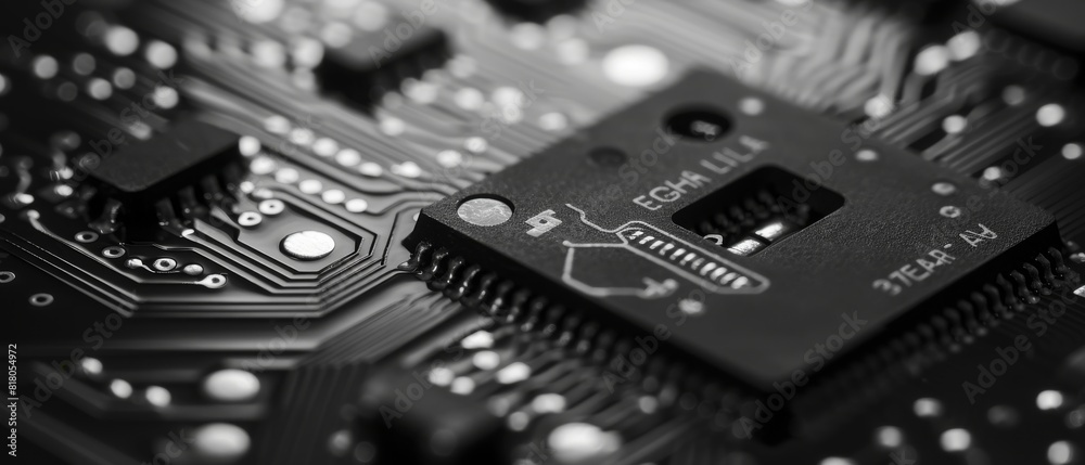 A close up of a black electronic circuit board A close up of a black electronic circuit board