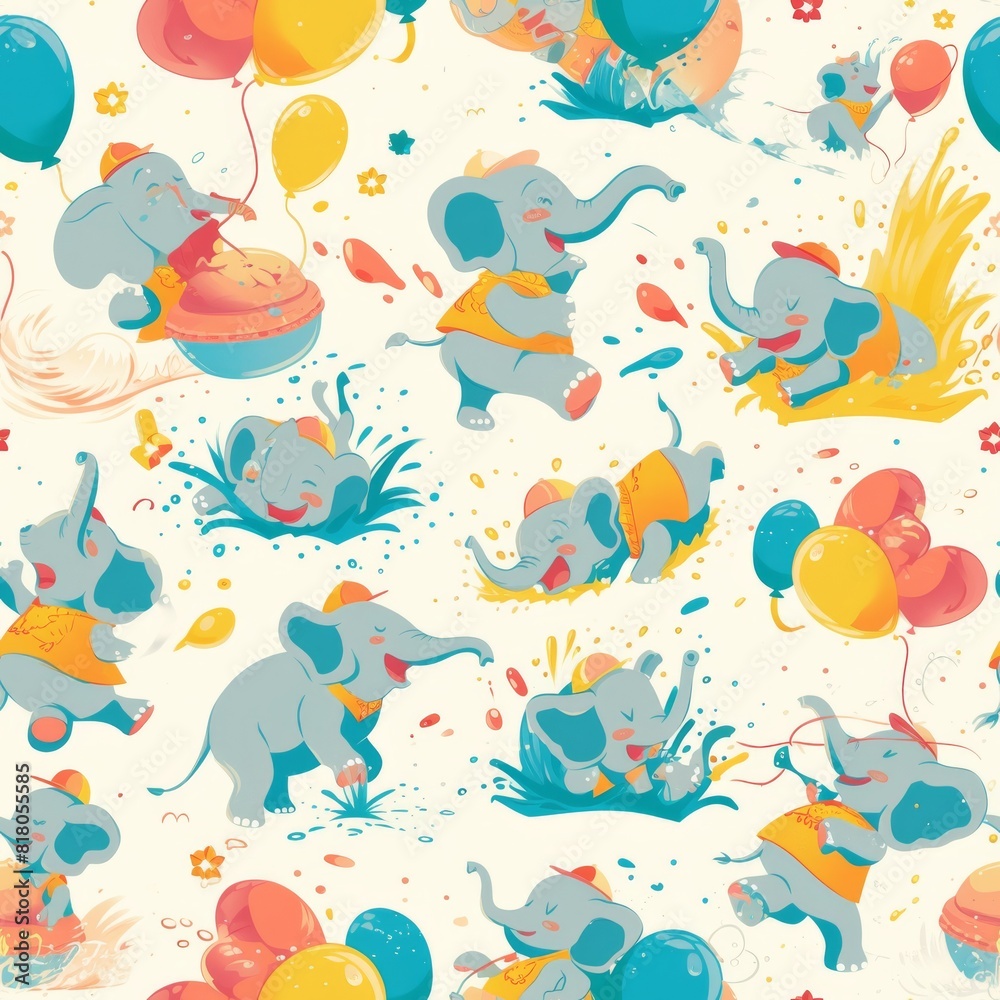 custom made wallpaper toronto digitalJoyful elephants with colorful water balloons create a playful seamless pattern, perfect for children's room wallpaper or a fun textile design. Wallpaper background.