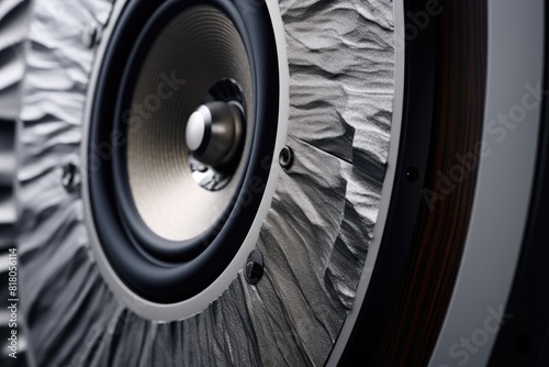 In close-up, a speaker with a wooden frame is displayed photo