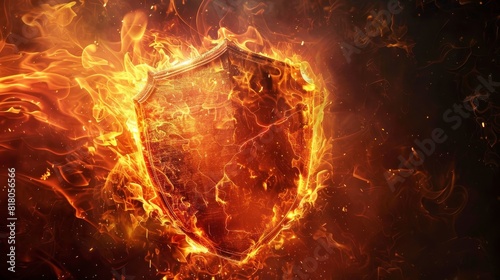 A mythical shield emitting a fiery aura, incinerating any danger approaching, an impenetrable defense