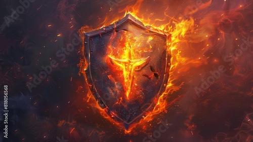 A mythical shield emitting a fiery aura, incinerating any danger approaching, an impenetrable defense
