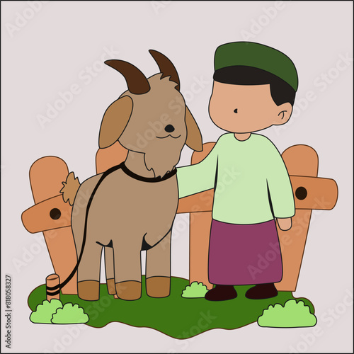 boy muslim character with goat