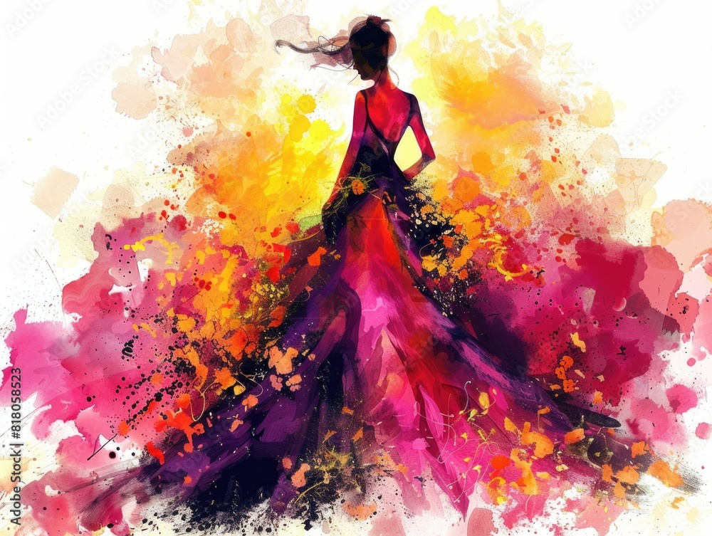 Dress Illustration. Abstract Background with Beautiful Fashion Art