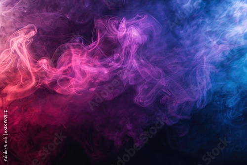 Coloured Smoke. Dense Multicolored Red  Purple  and Pink Smoke Clouds on Isolated Black Background