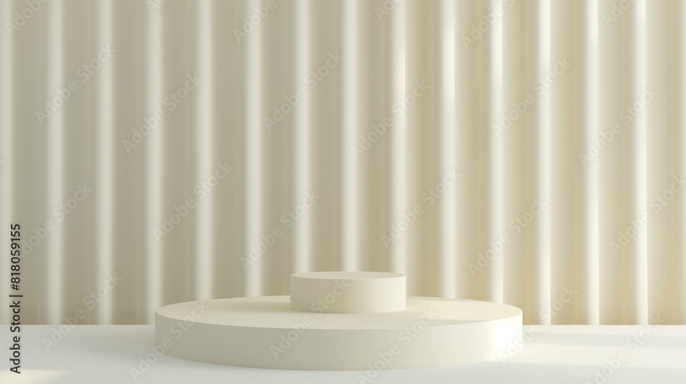 An empty podium - beige cream color background, minimalism, an empty showcase in front for displaying goods. 3D rendering. An empty podium - beige cream color background, minimalism, an empty showcase in front for displaying goods. 3D rendering.