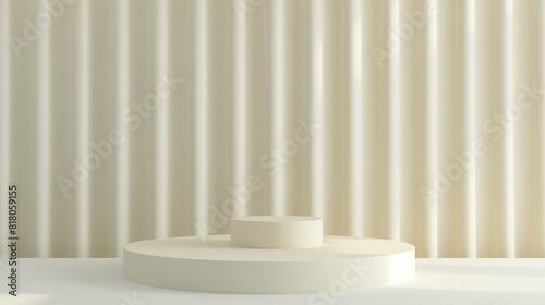 An empty podium - beige cream color background  minimalism  an empty showcase in front for displaying goods. 3D rendering.