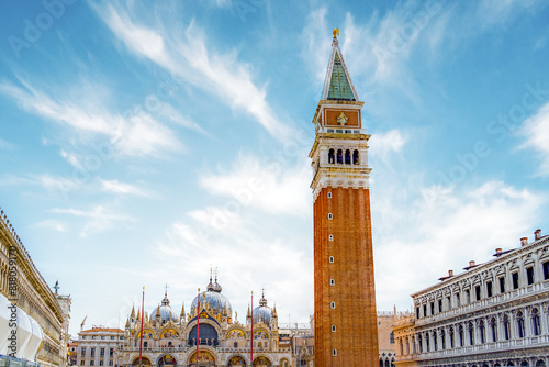 Grand Canal at day in Venice city in italy. St. Mark's Basilica above the San Marco square photo