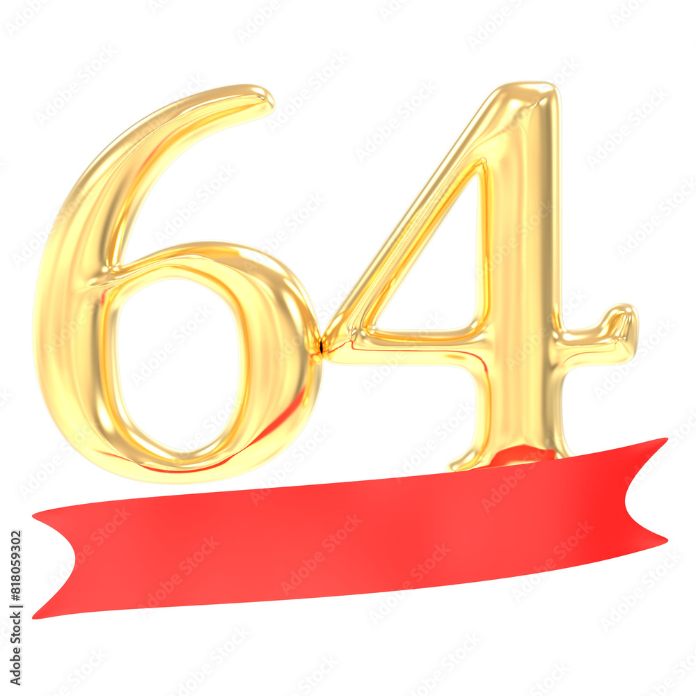 Anniversary 64 Number Gold And Red 3d Rendering Anniversary 64 Number Gold And Red 3d Rendering
