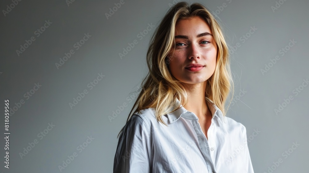Blonde Woman Wearing White Shirt in Dramatic Lighting Blonde Woman Wearing White Shirt in Dramatic Lighting
