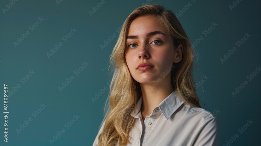 Portrait of a Thoughtful Blonde Woman in a White Shirt Portrait of a Thoughtful Blonde Woman in a White Shirt