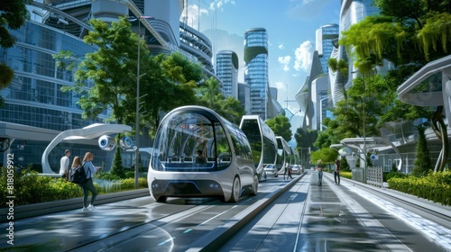 Fototapeta Naklejka Na Ścianę i Meble -  city ​​of the ecological future with innovative cars and clean streets