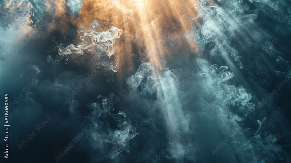A blue sky with a large cloud of smoke in the middle