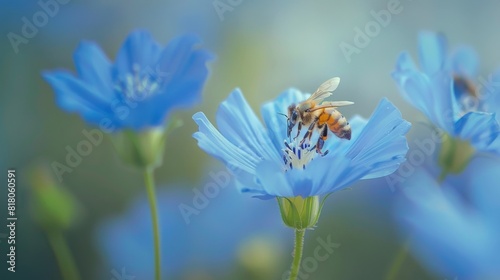 A bee pollinating a blue flower.