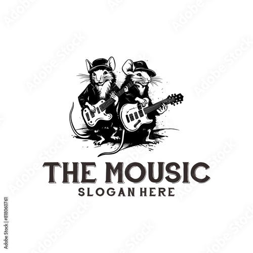 Mouse playing guitar logo vector illustration