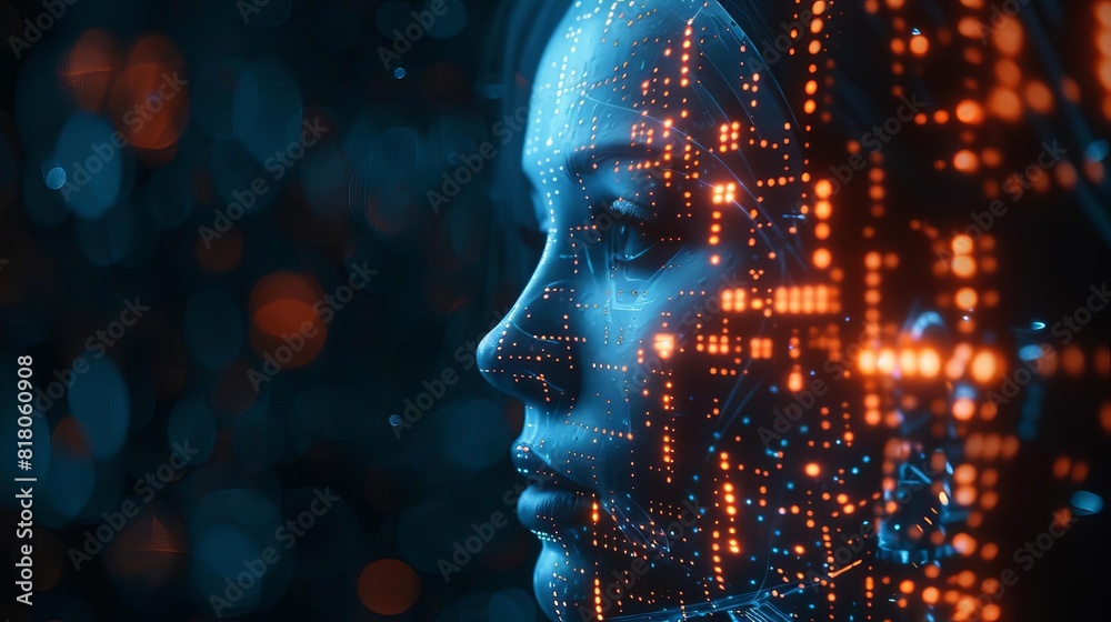 futuristic aigenerated female face with glowing circuit board patterns artificial intelligence concept futuristic aigenerated female face with glowing circuit board patterns artificial intelligence concept