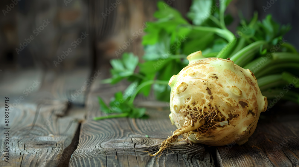 Healthy Organic Celeriac on a Wooden Background Healthy Organic Celeriac on a Wooden Background