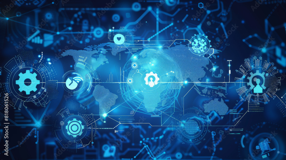 Marketing automation concept. Global business. Automation software technology process system for business development. Digital marketing, online business, CRM Customer relationship management Marketing automation concept. Global business. Automation software technology process system for business development. Digital marketing, online business, CRM Customer relationship management