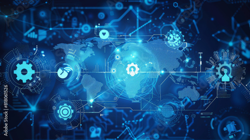 Marketing automation concept. Global business. Automation software technology process system for business development. Digital marketing, online business, CRM Customer relationship management