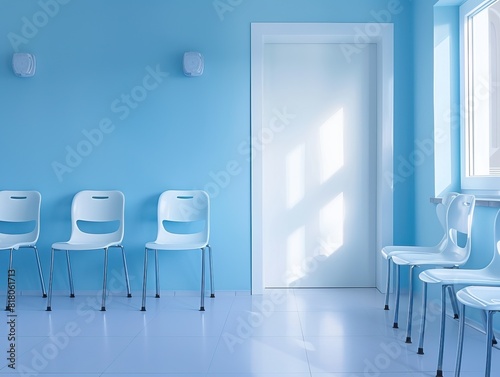 Clean and new waiting room of a doctor's office or hospital. AI generative.