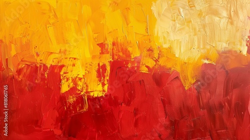 Acrylic oil painting on canvas yellow and red brushstrokes abstract background