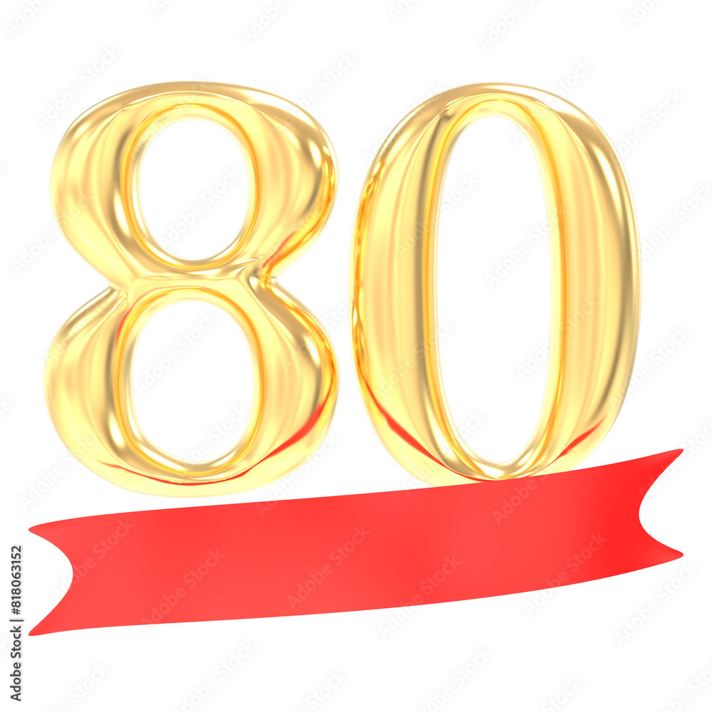 Anniversary 80 Number Gold And Red 3d Rendering Anniversary 80 Number Gold And Red 3d Rendering