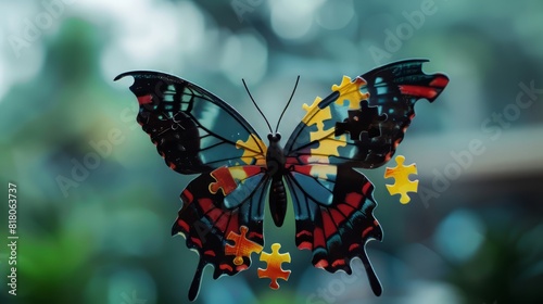puzzle of a butterfly with missing pieces.