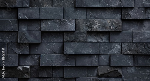 Black Tile Background. Corrugated Anthracite Stone Concrete Texture with Geometric Shape