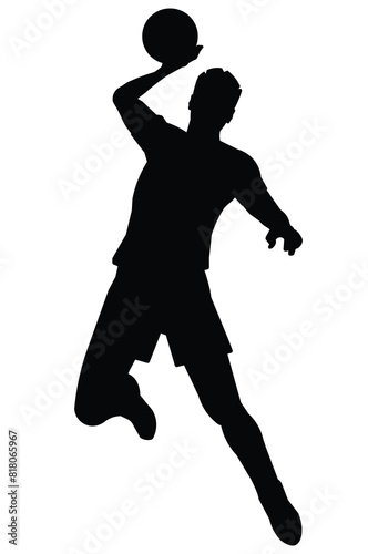 Black silhouette of a volleyball player who jump and throw the ball with one hand  