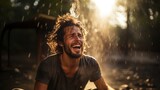Man Crying with Relief After Getting Sunburned While Outdoors During Sunset