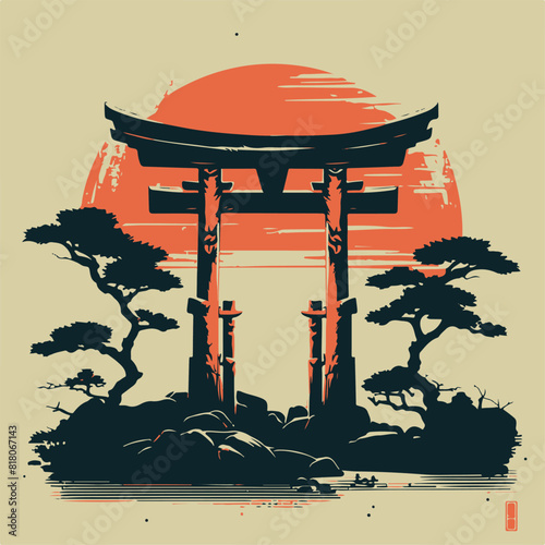 The Torii Gate from Japan is unique and attractive in a typical Japanese Oriental style. Cool AI generated Vector files suitable for your business