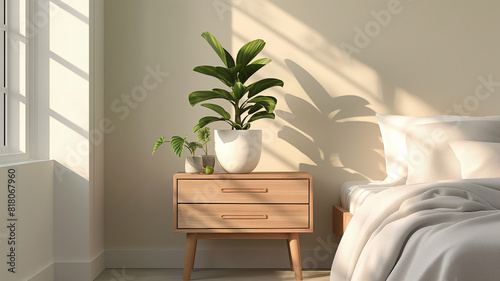 Diseño de interiores mesa de noche con planta  photo